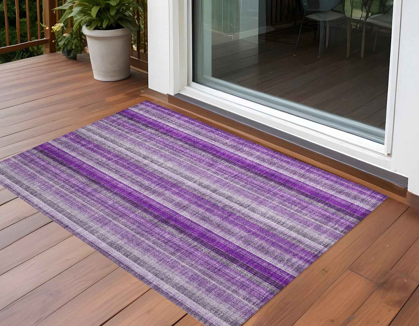 3' X 5' Purple Striped Washable Non Skid Indoor Outdoor Area Rug