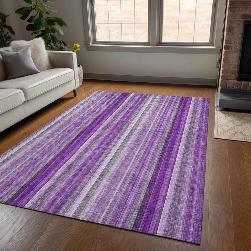 3' X 5' Purple Striped Washable Non Skid Indoor Outdoor Area Rug