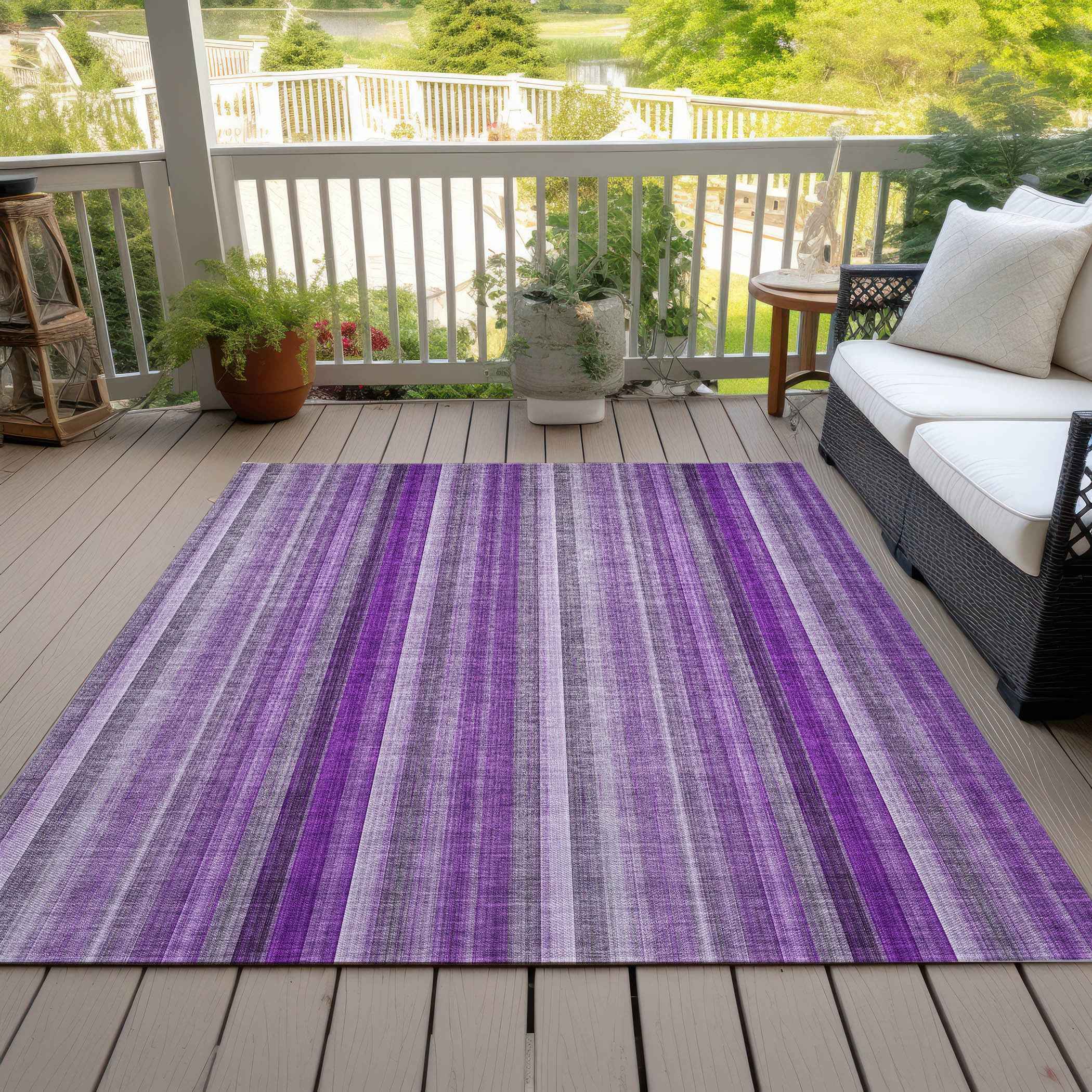 3' X 5' Purple Striped Washable Non Skid Indoor Outdoor Area Rug