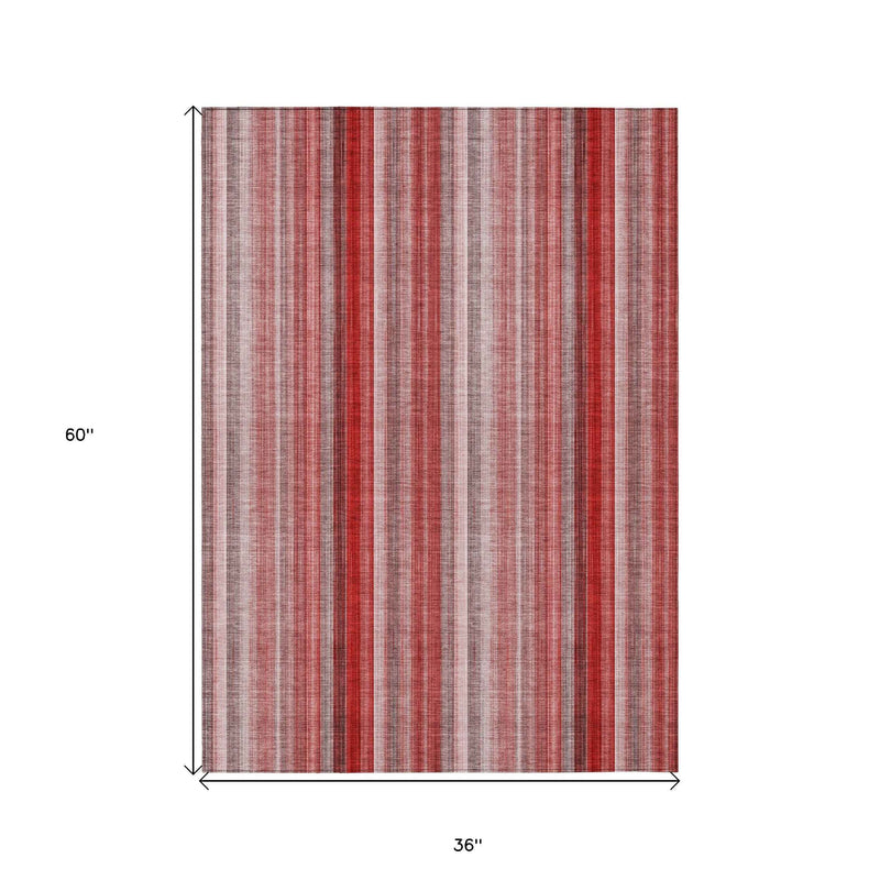 3' X 5' Gray Pink and Red Striped Washable Non Skid Indoor Outdoor Area Rug