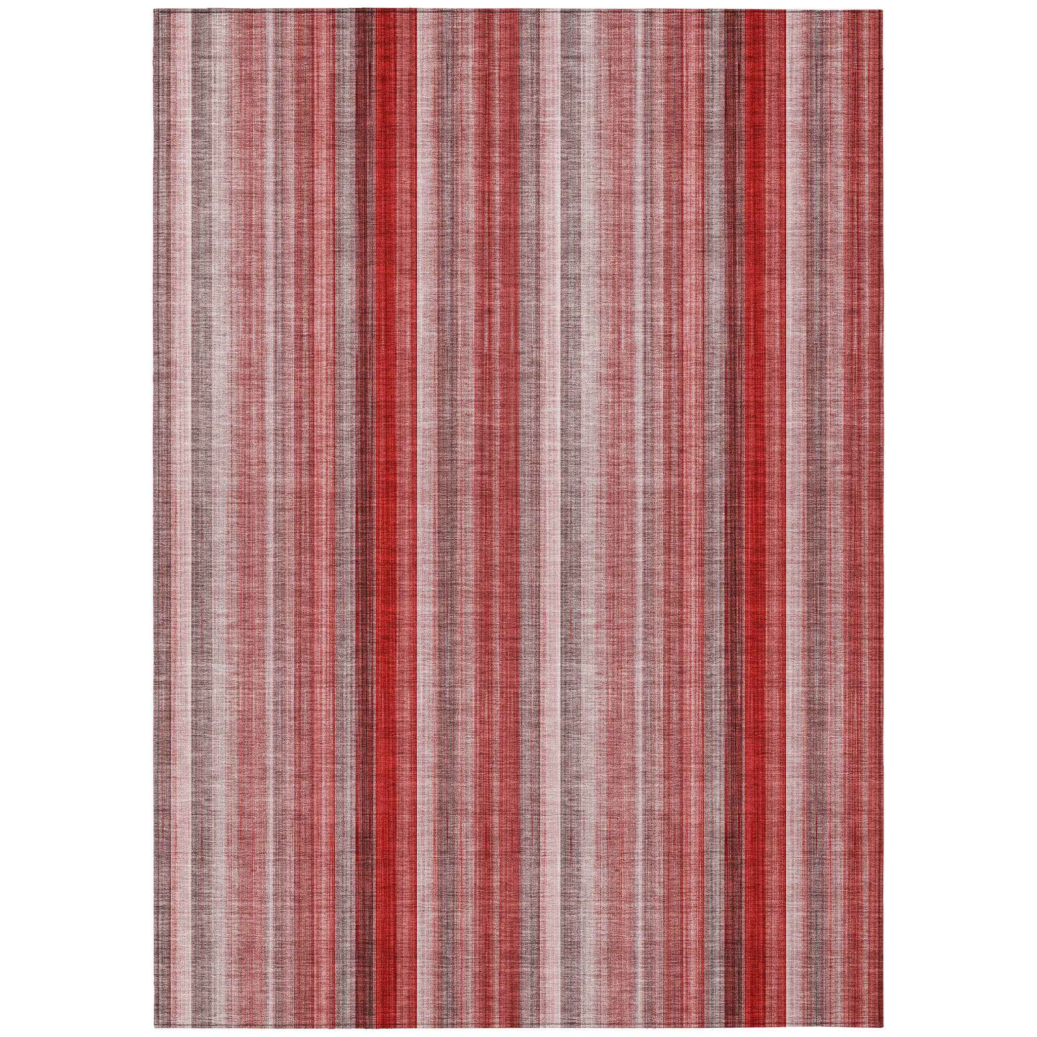 3' X 5' Gray Pink and Red Striped Washable Non Skid Indoor Outdoor Area Rug
