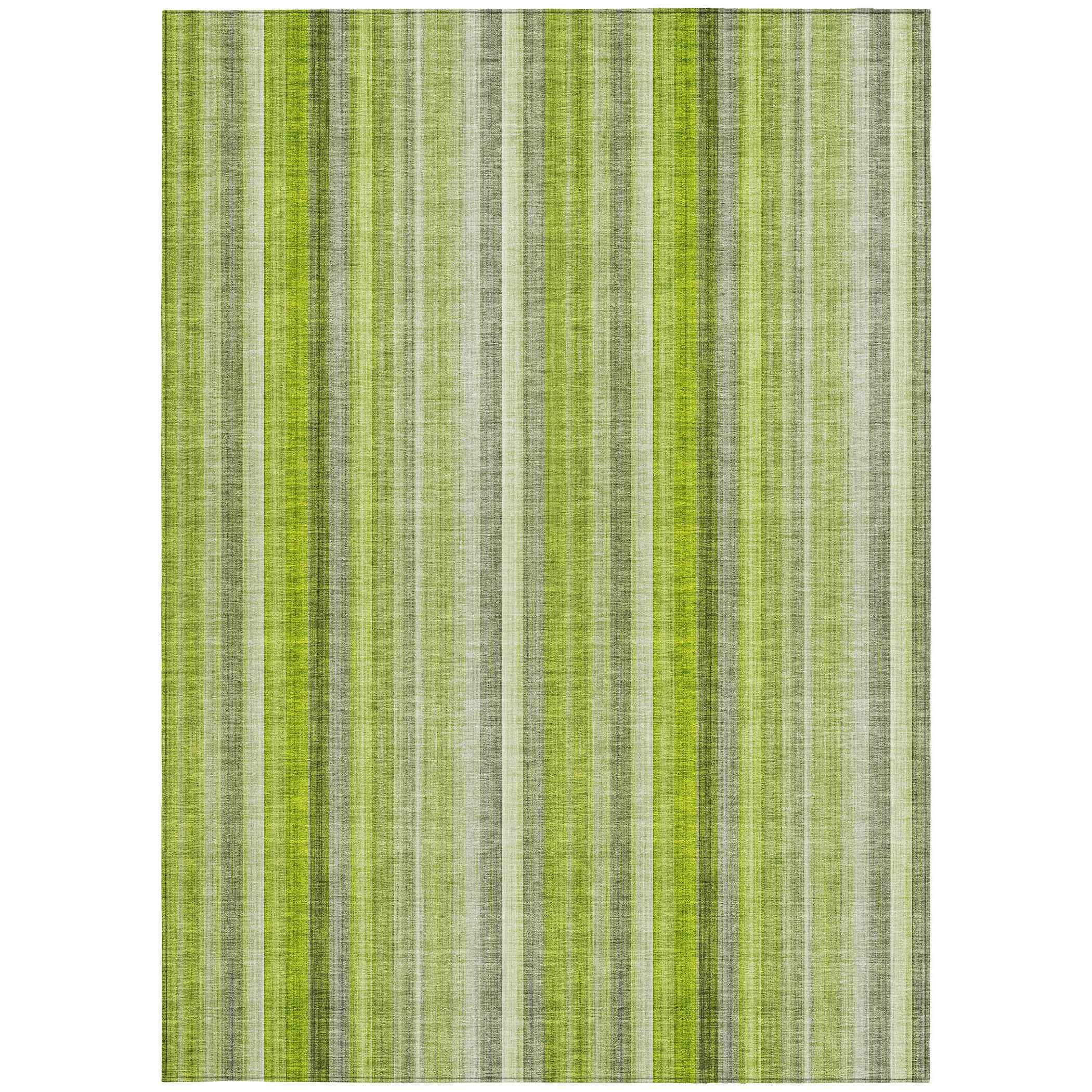 5' X 8' Green Striped Washable Non Skid Indoor Outdoor Area Rug