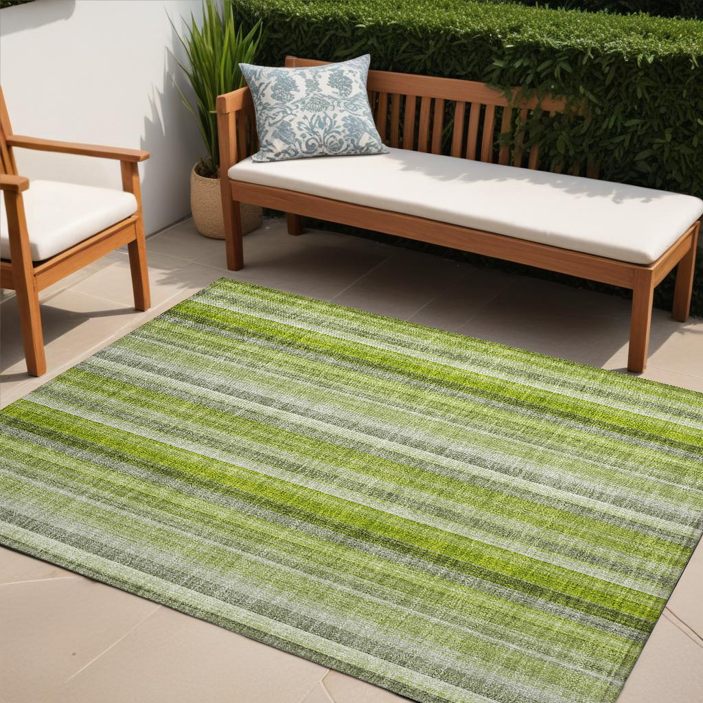 5' X 8' Green Striped Washable Non Skid Indoor Outdoor Area Rug