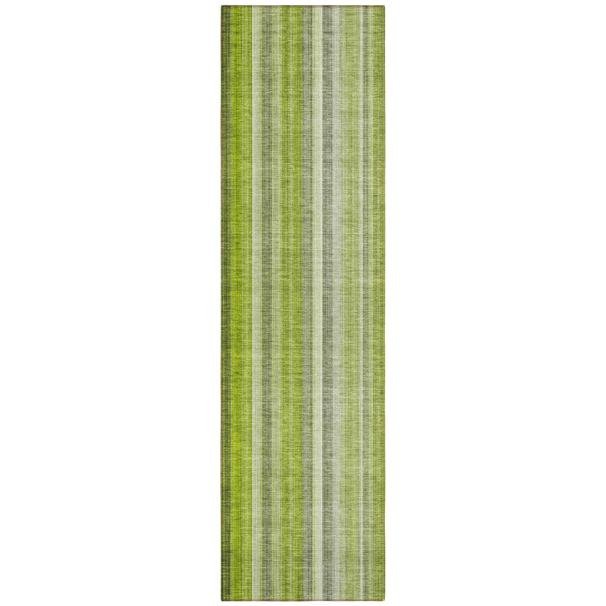 2' X 8' Green Striped Washable Non Skid Indoor Outdoor Runner Rug