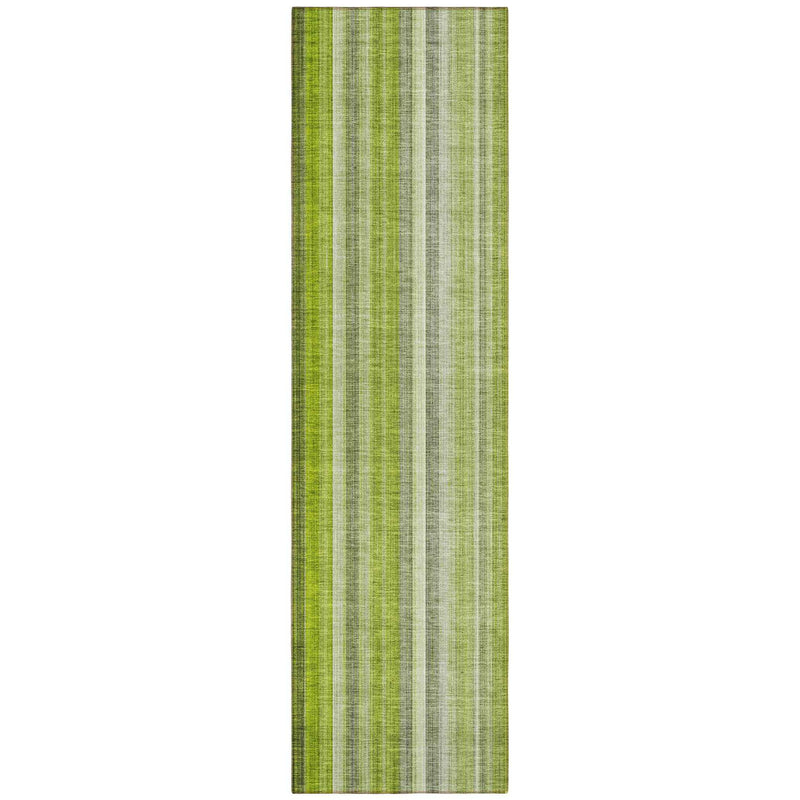 2' X 8' Green Striped Washable Non Skid Indoor Outdoor Runner Rug