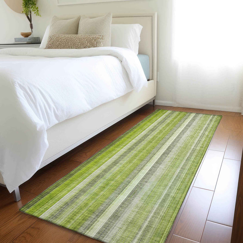 2' X 8' Green Striped Washable Non Skid Indoor Outdoor Runner Rug