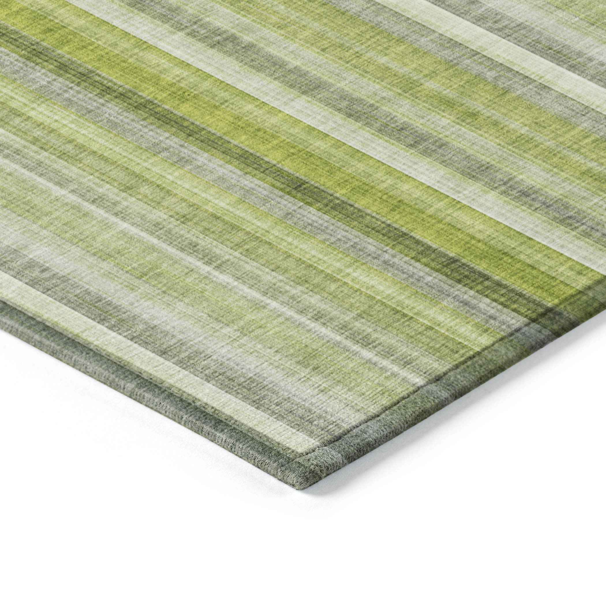 2' X 8' Green Striped Washable Non Skid Indoor Outdoor Runner Rug