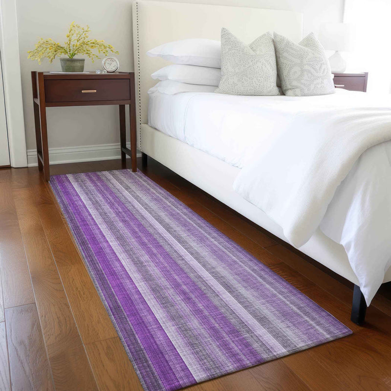 8' Runner Purple Striped Washable Non Skid Indoor Outdoor Runner Rug