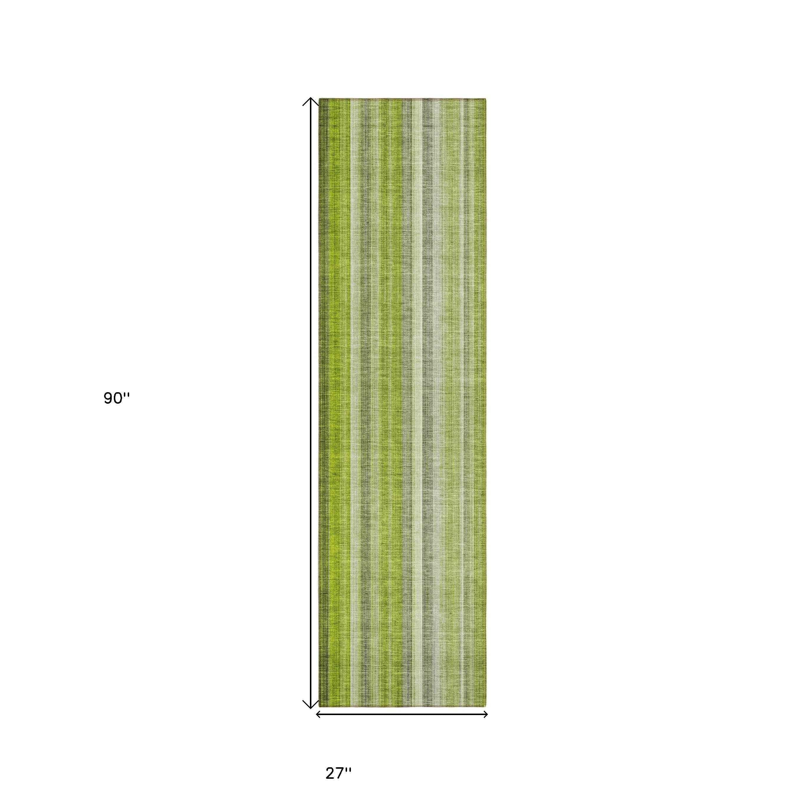 2' X 8' Green Striped Washable Non Skid Indoor Outdoor Runner Rug