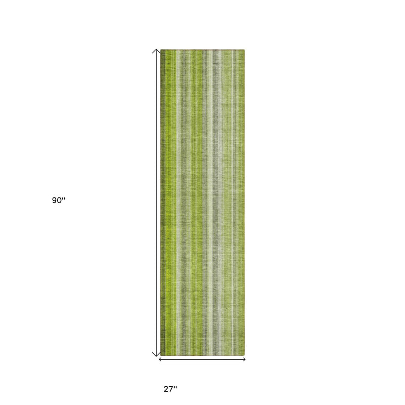 2' X 8' Green Striped Washable Non Skid Indoor Outdoor Runner Rug