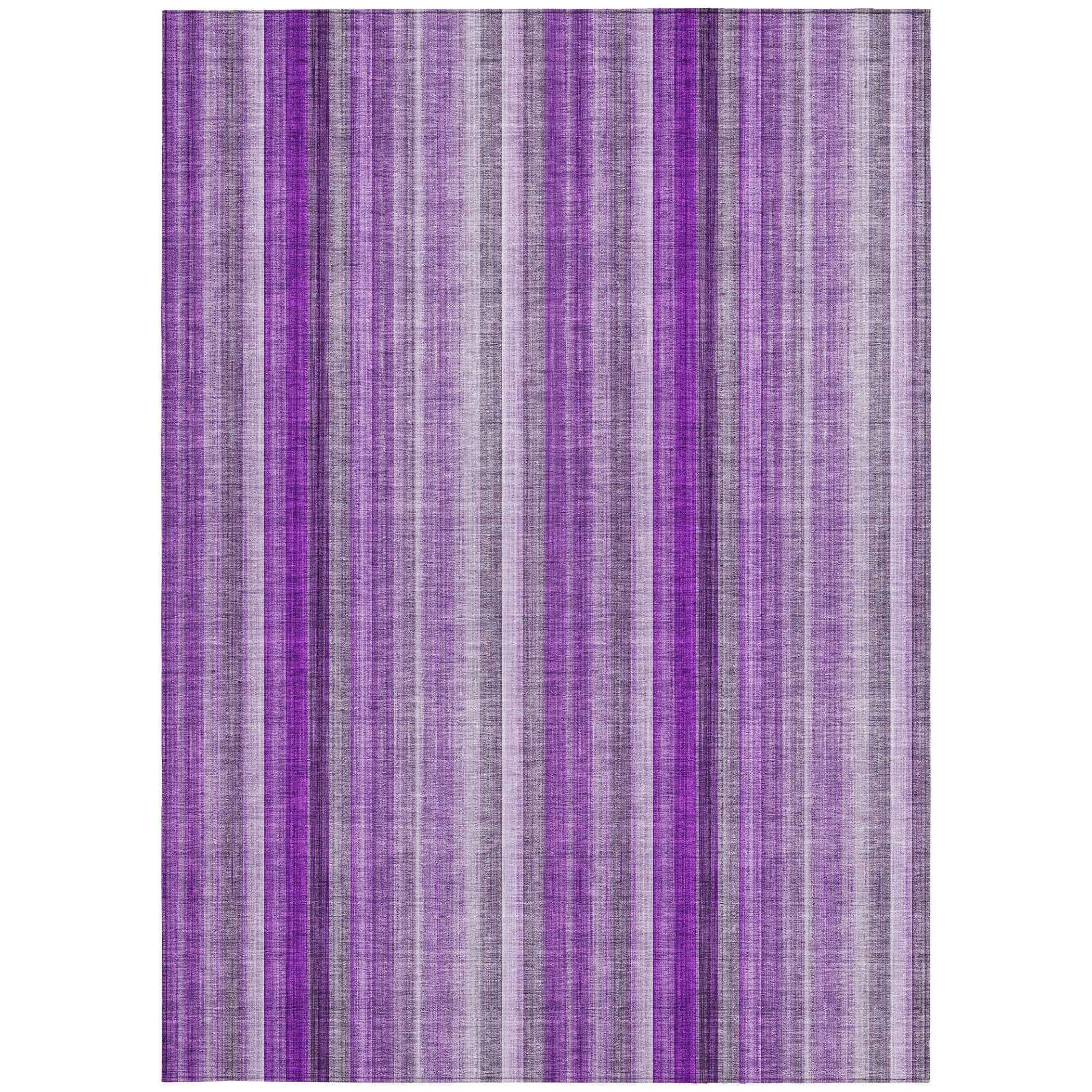 8' X 10' Purple Striped Washable Non Skid Indoor Outdoor Area Rug