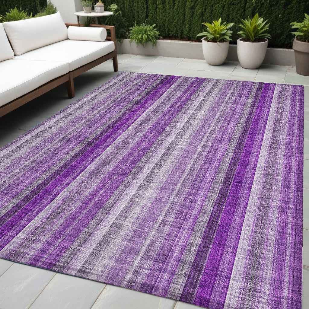 5' X 8' Purple Striped Washable Non Skid Indoor Outdoor Area Rug
