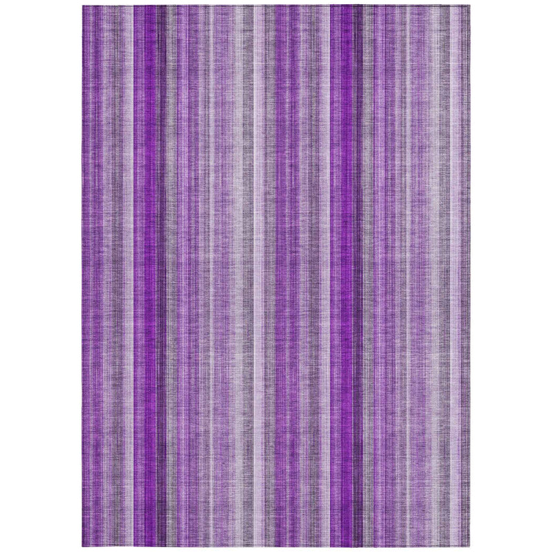 5' X 8' Purple Striped Washable Non Skid Indoor Outdoor Area Rug