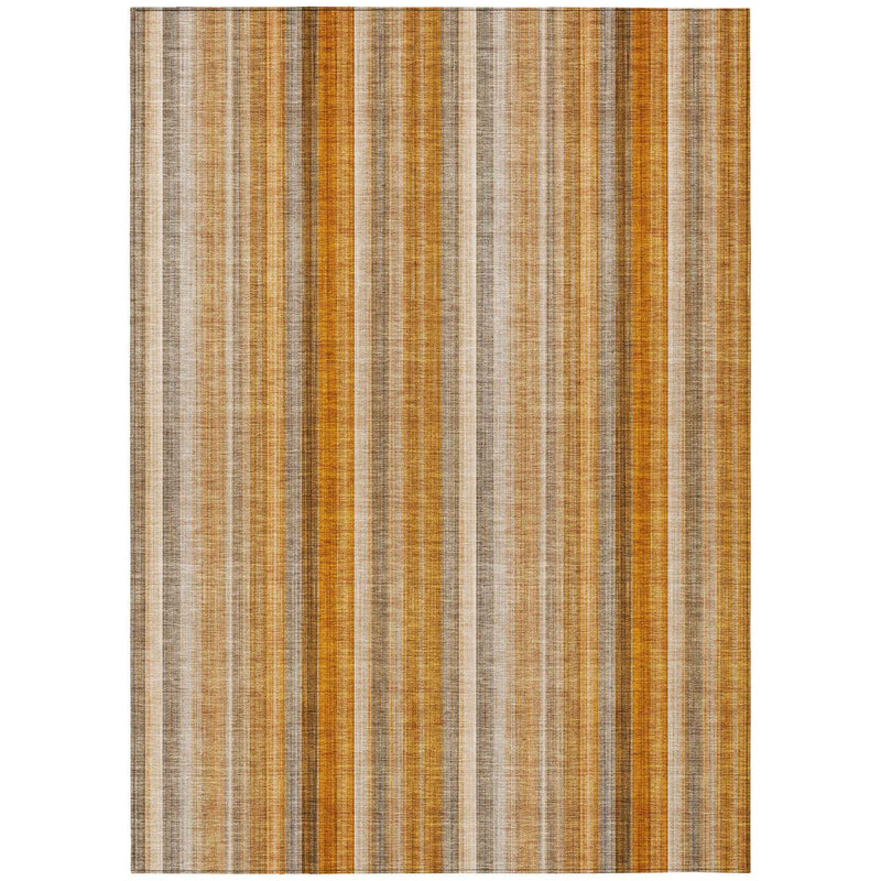 5' X 8' Orange Ivory and Gray Striped Washable Non Skid Indoor Outdoor Area Rug