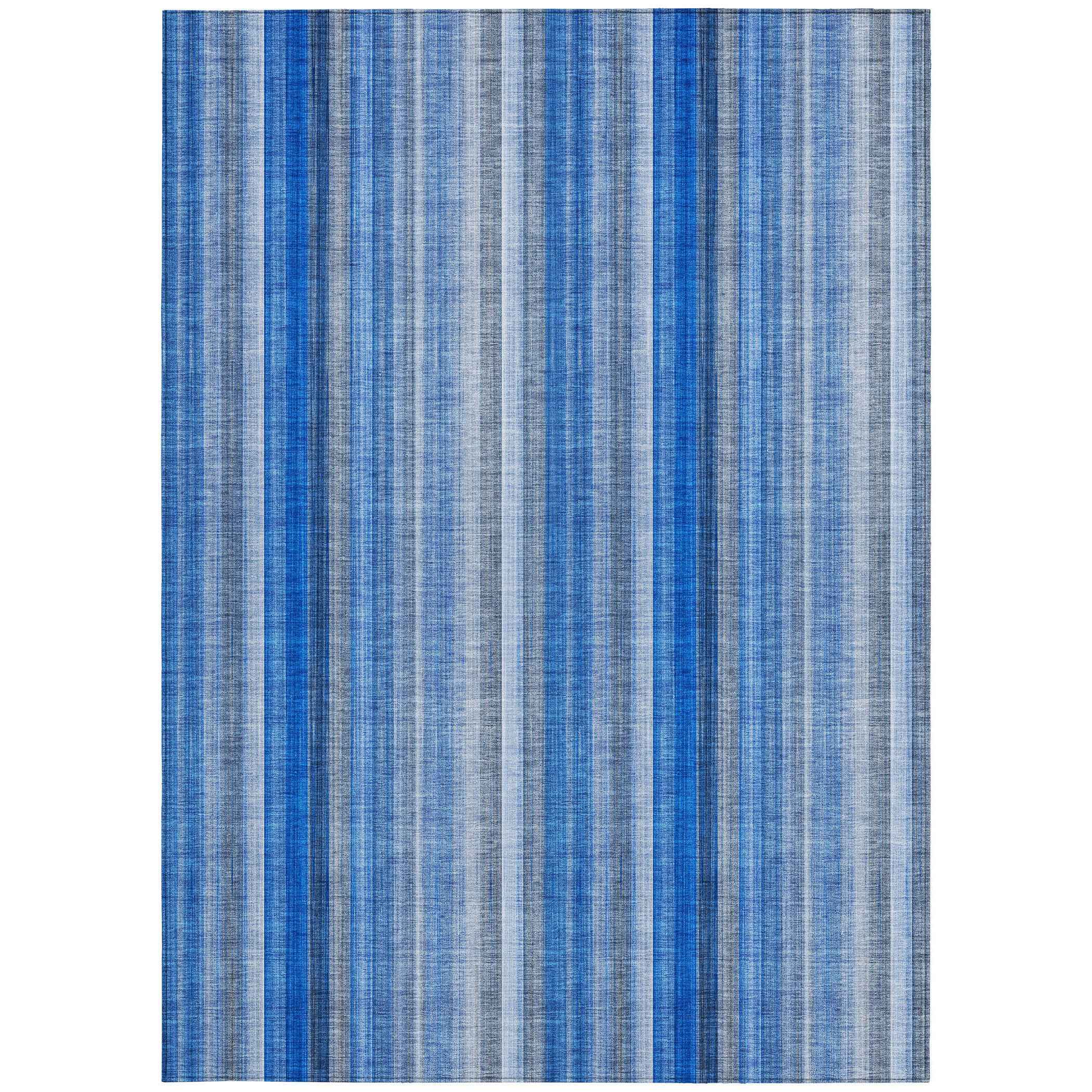 3' X 5' Blue Striped Washable Non Skid Indoor Outdoor Area Rug