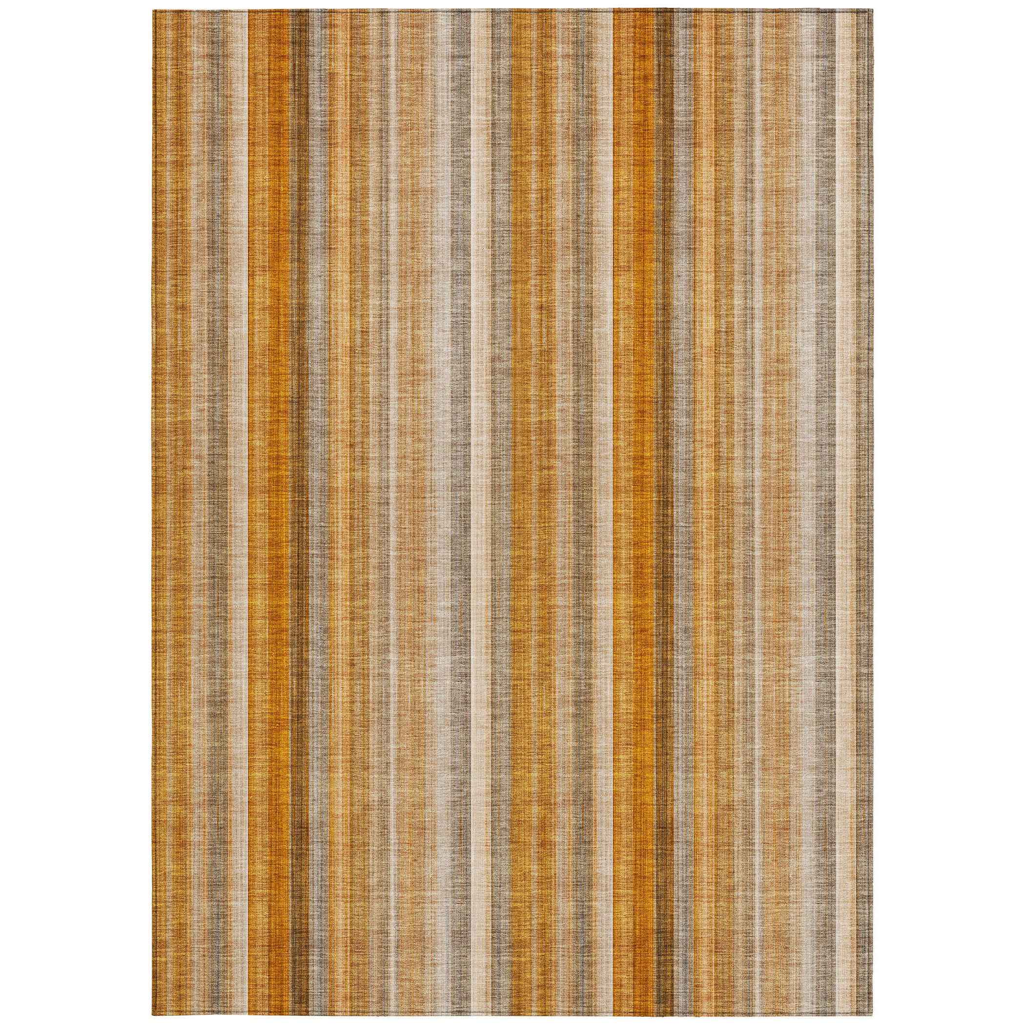 10' X 14' Orange Ivory and Gray Striped Washable Non Skid Indoor Outdoor Area Rug