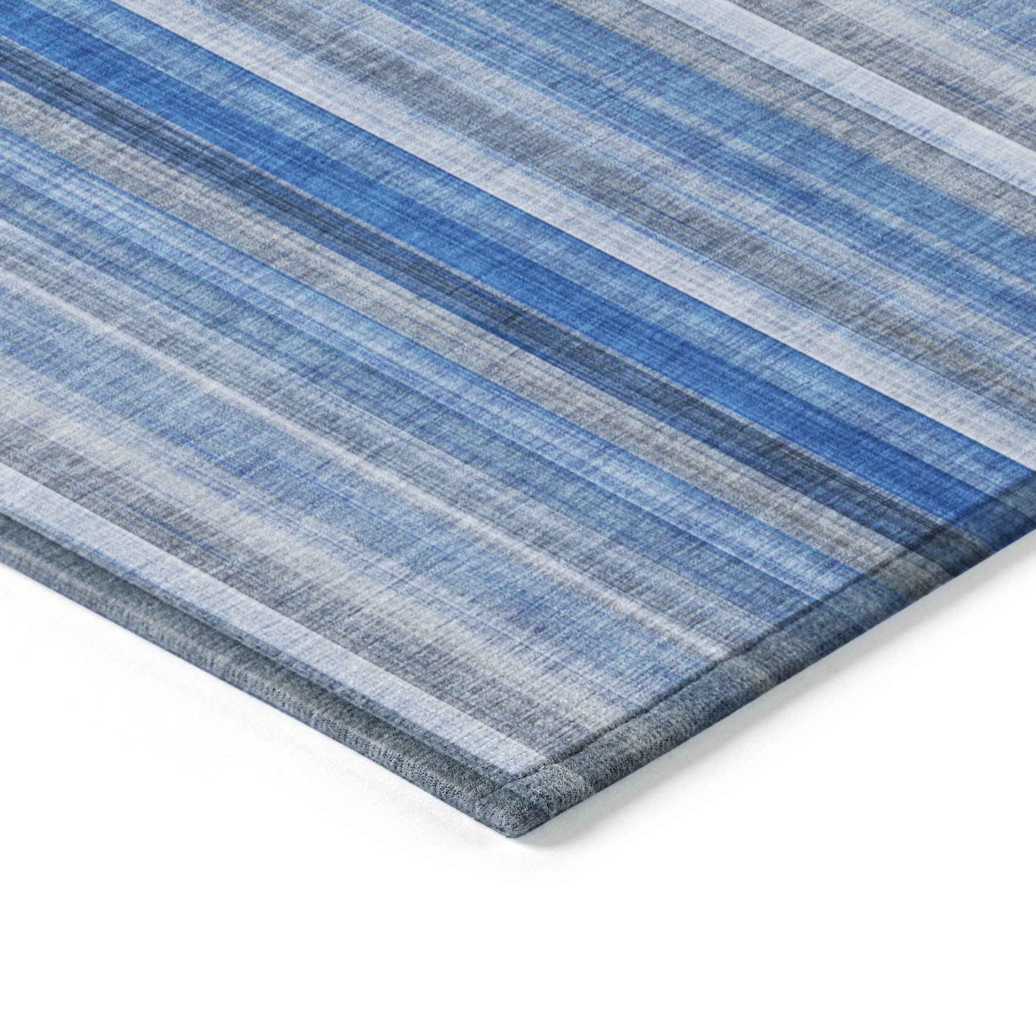 5' X 8' Blue Striped Washable Non Skid Indoor Outdoor Area Rug
