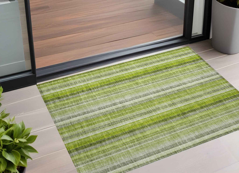 2' X 3' Green Striped Washable Non Skid Indoor Outdoor Area Rug