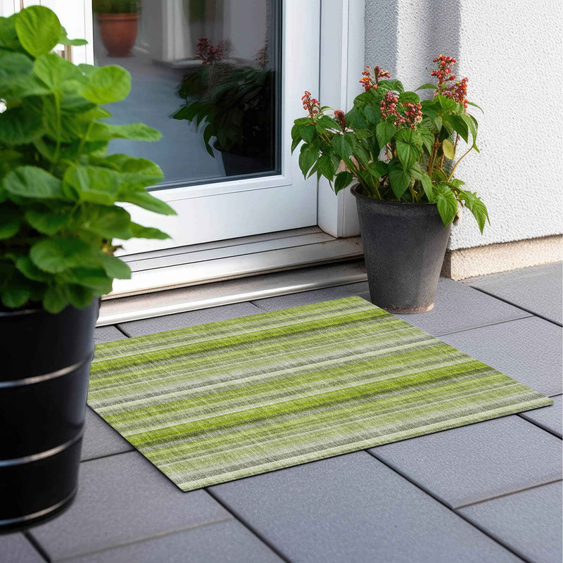 2' X 3' Green Striped Washable Non Skid Indoor Outdoor Area Rug