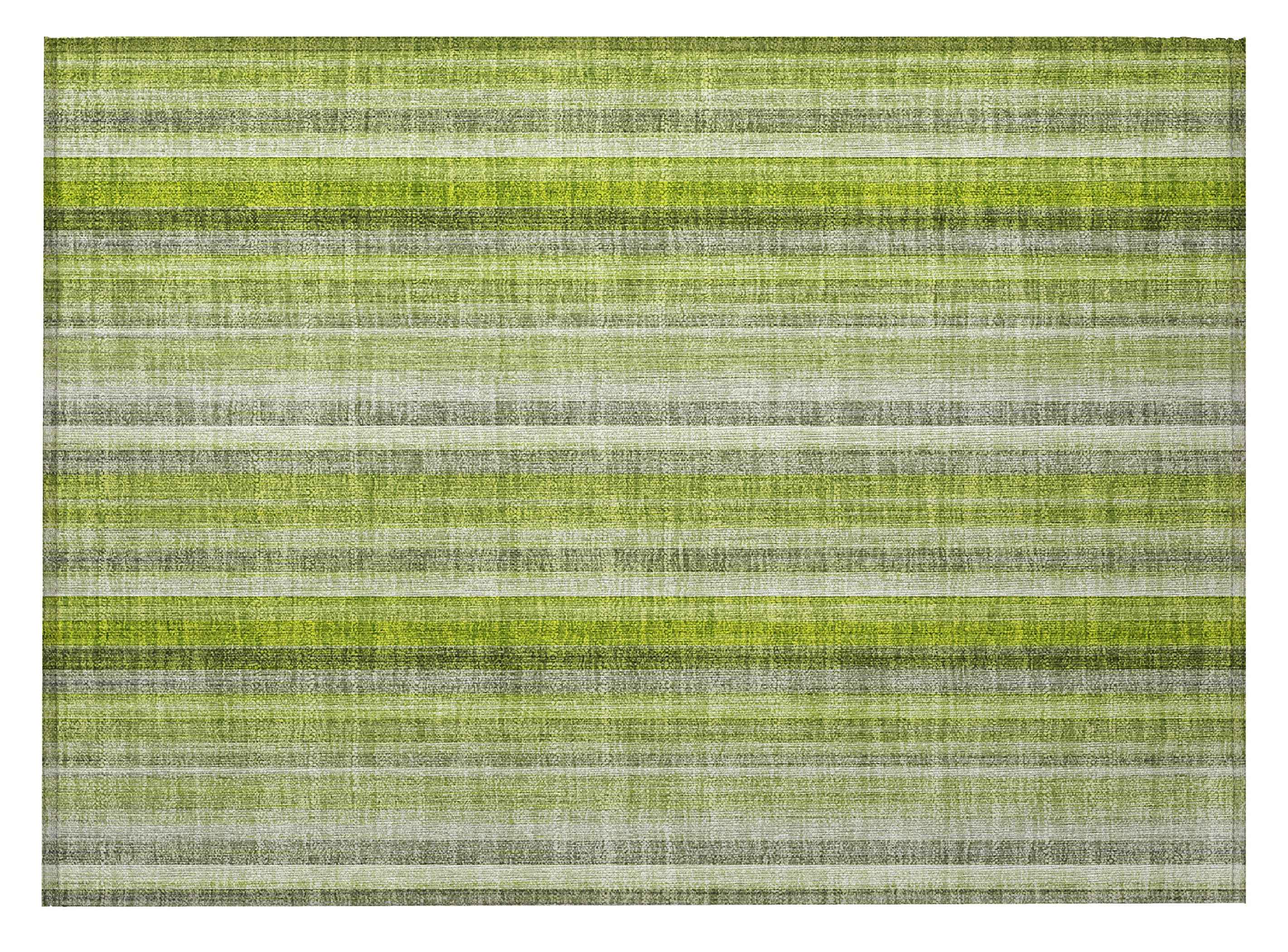 2' X 3' Green Striped Washable Non Skid Indoor Outdoor Area Rug