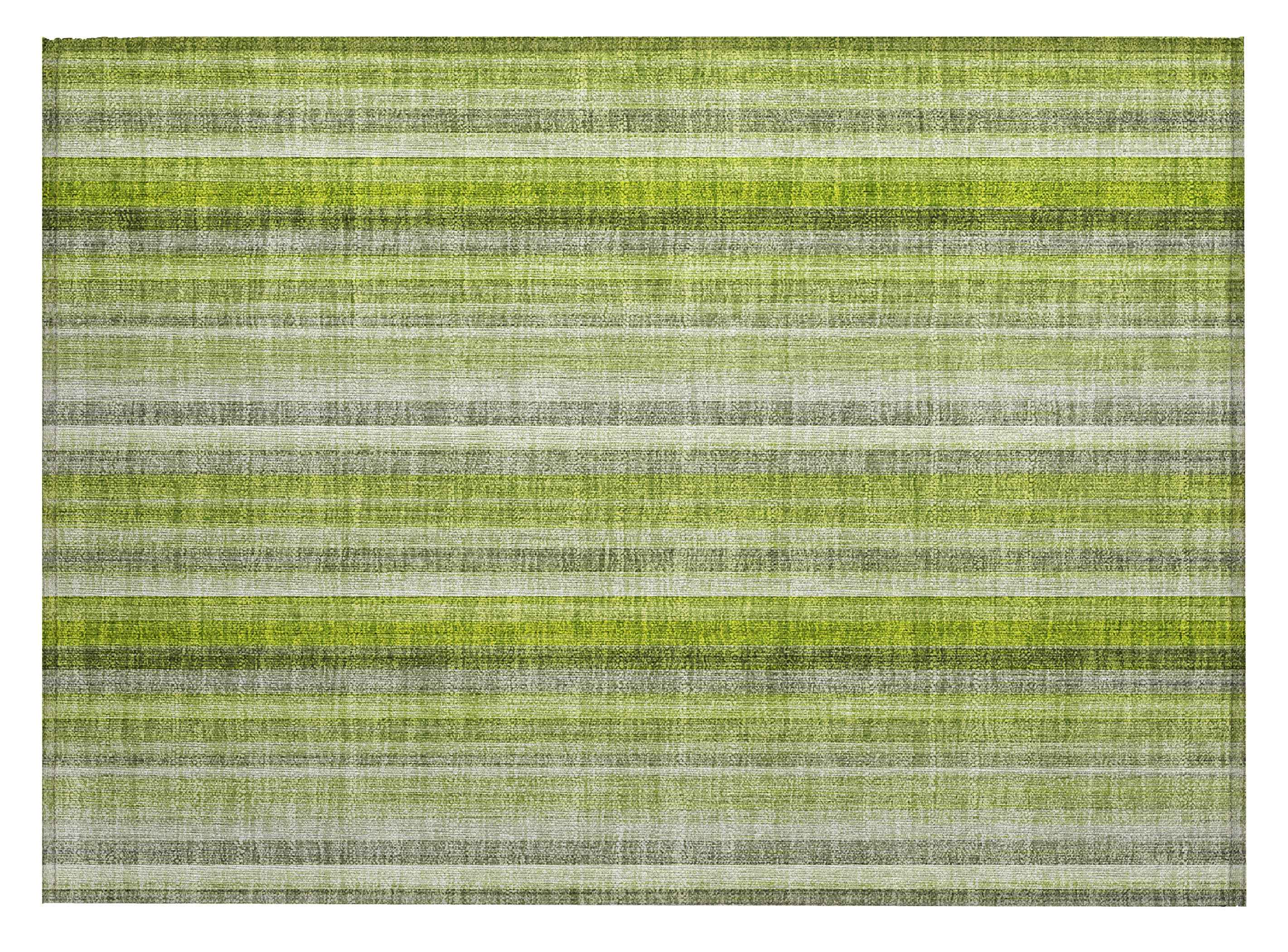 2' X 3' Green Striped Washable Non Skid Indoor Outdoor Area Rug