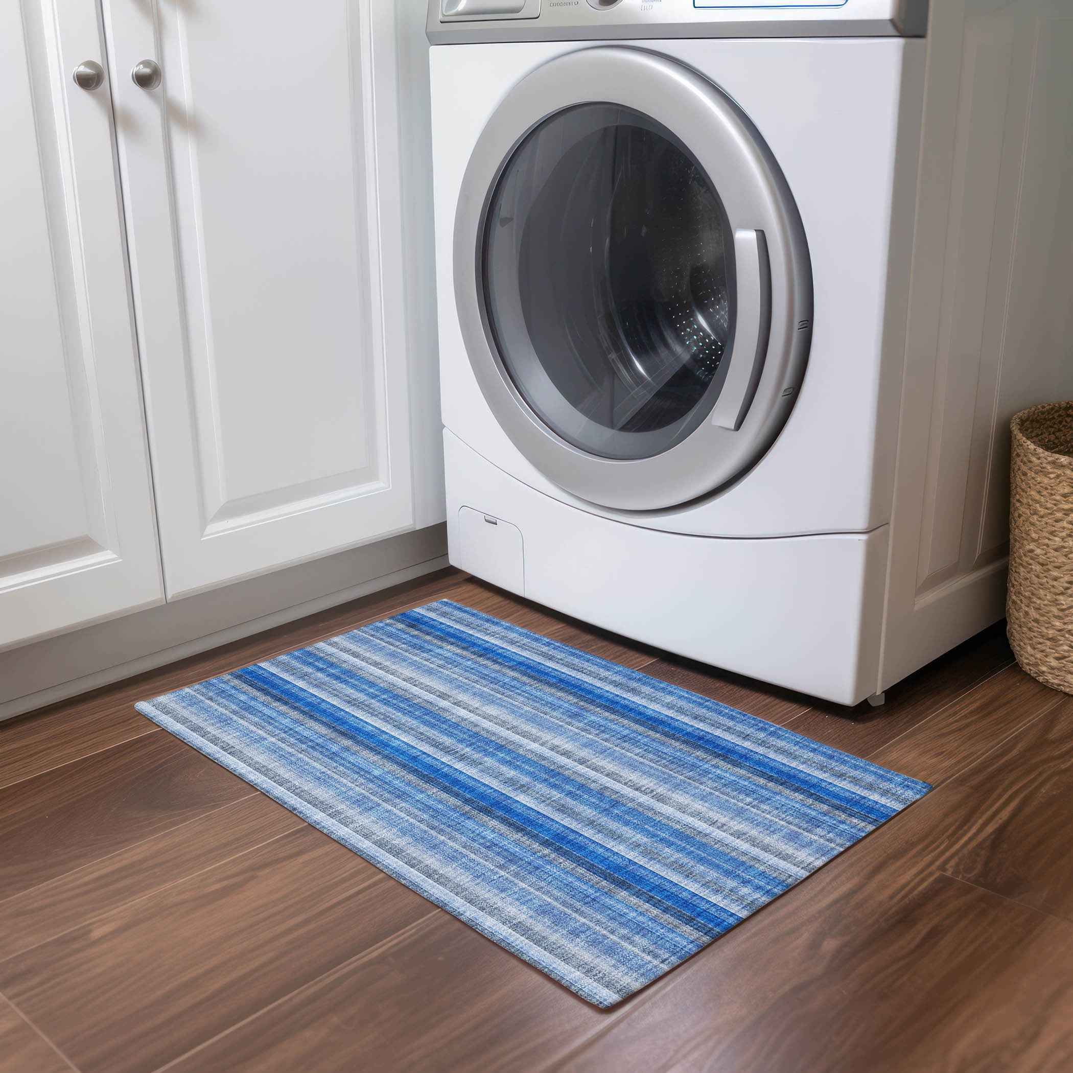 2' X 3' Blue Striped Washable Non Skid Indoor Outdoor Area Rug