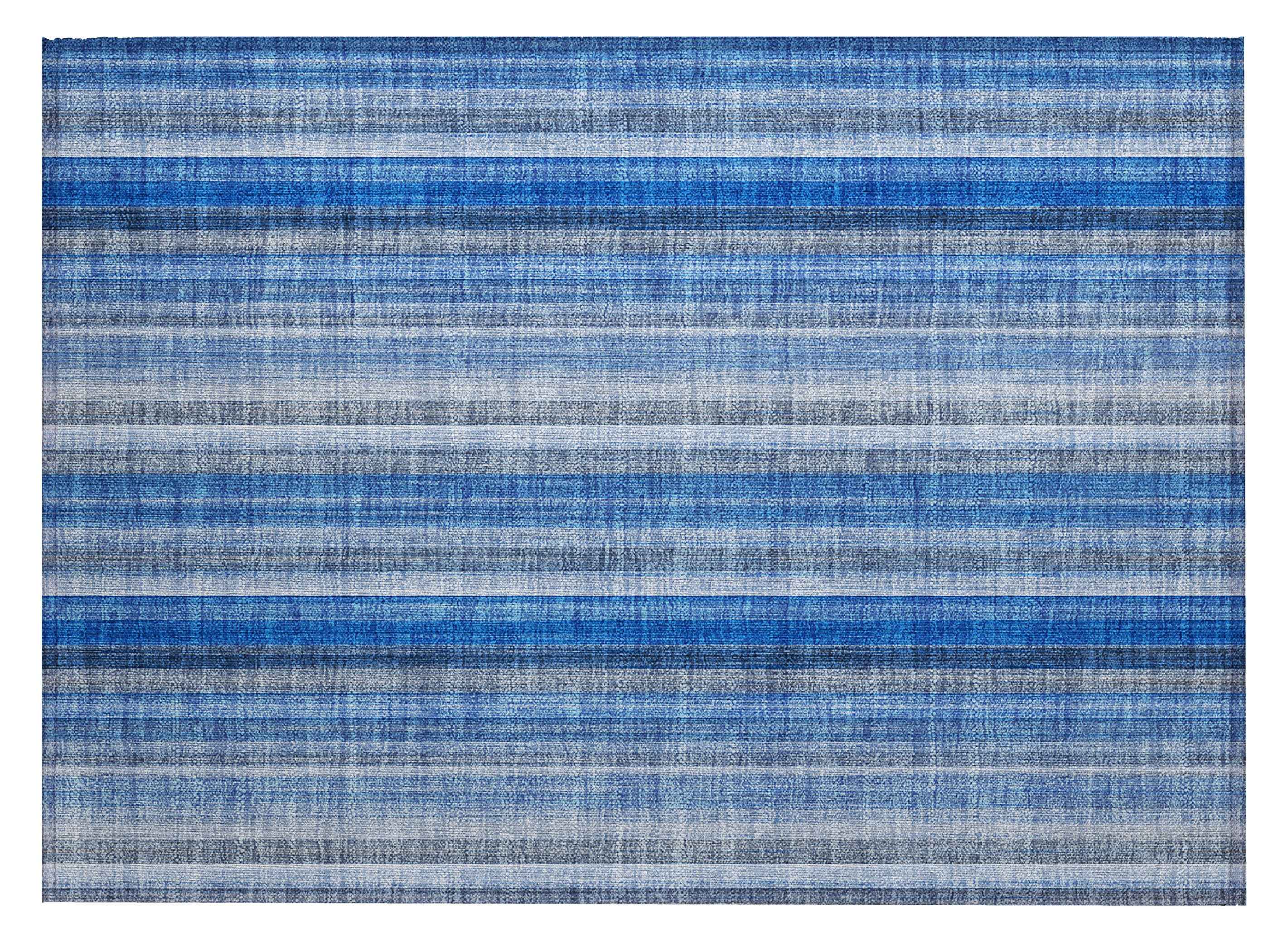 2' X 3' Blue Striped Washable Non Skid Indoor Outdoor Area Rug