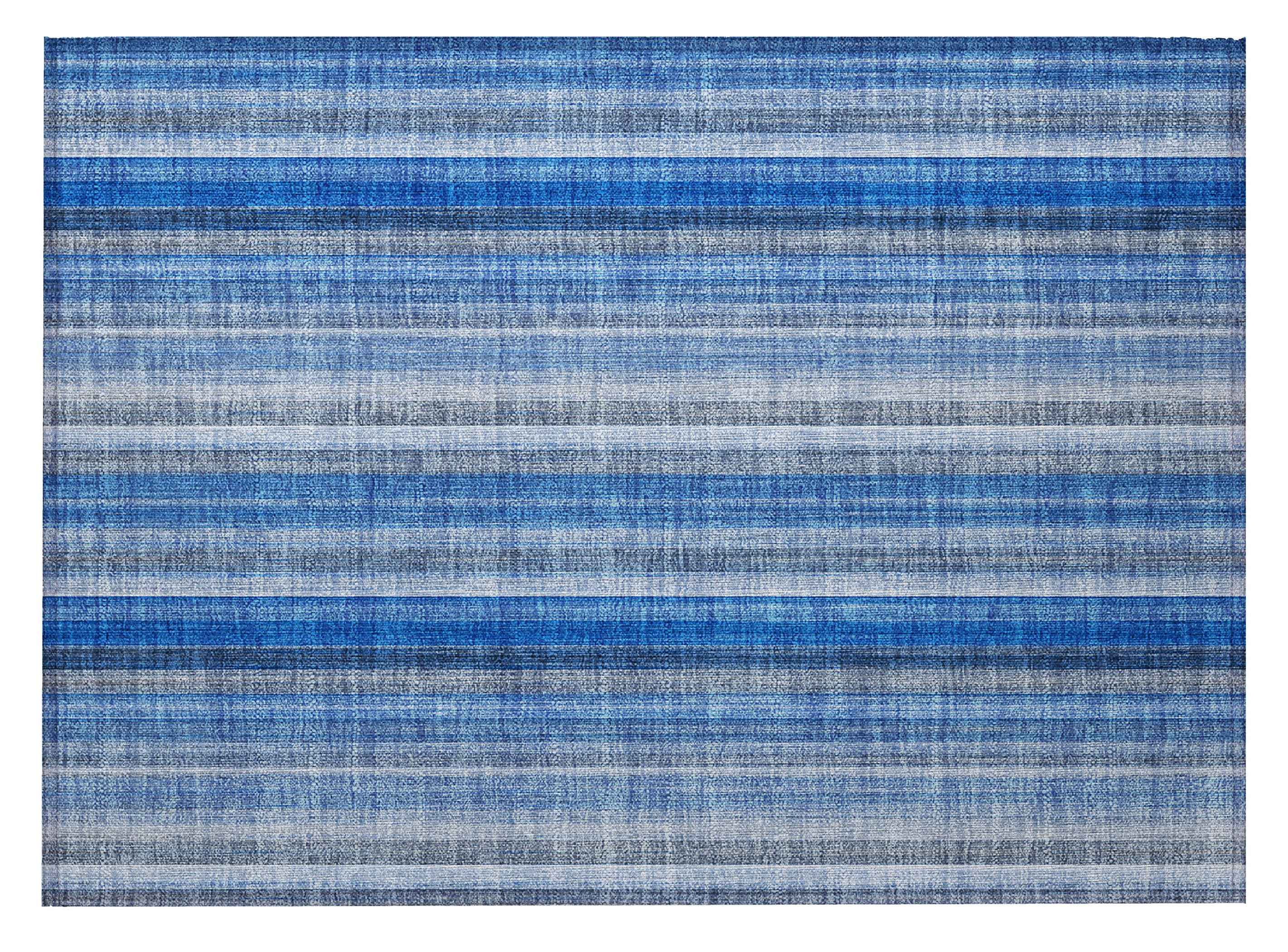 2' X 3' Blue Striped Washable Non Skid Indoor Outdoor Area Rug