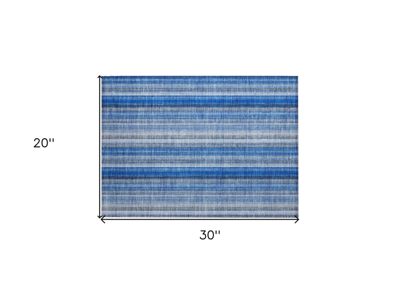 2' X 3' Blue Striped Washable Non Skid Indoor Outdoor Area Rug