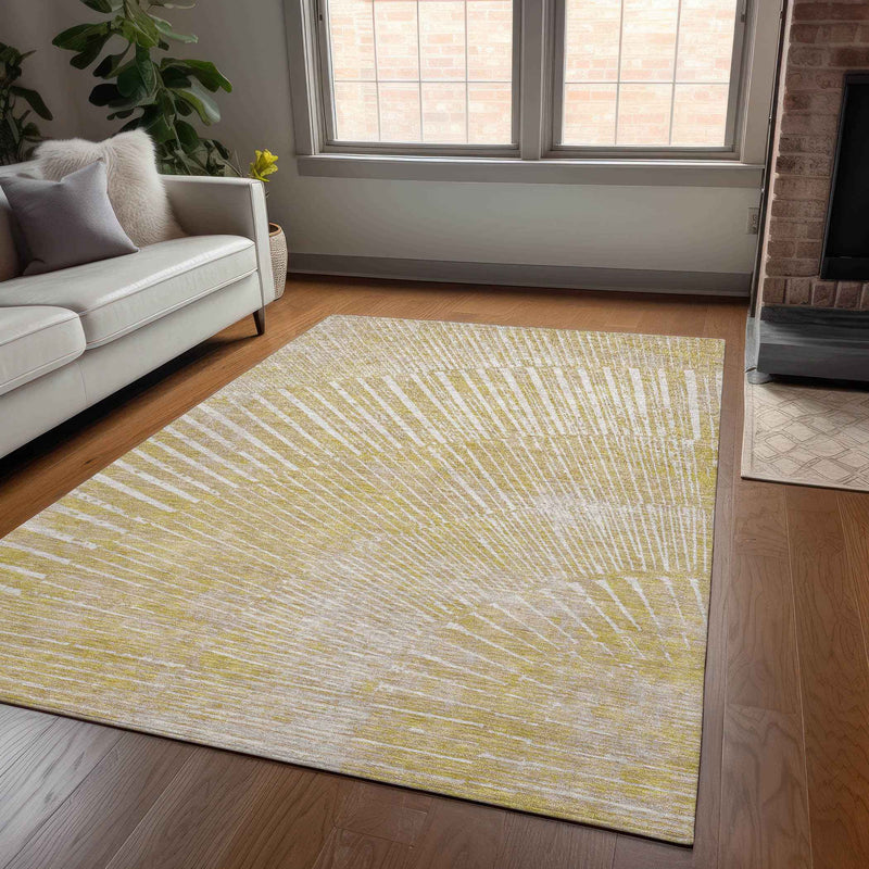 10' X 14' Wheat Abstract Washable Non Skid Indoor Outdoor Area Rug