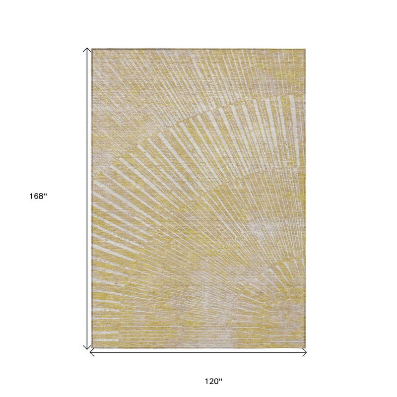 10' X 14' Wheat Abstract Washable Non Skid Indoor Outdoor Area Rug
