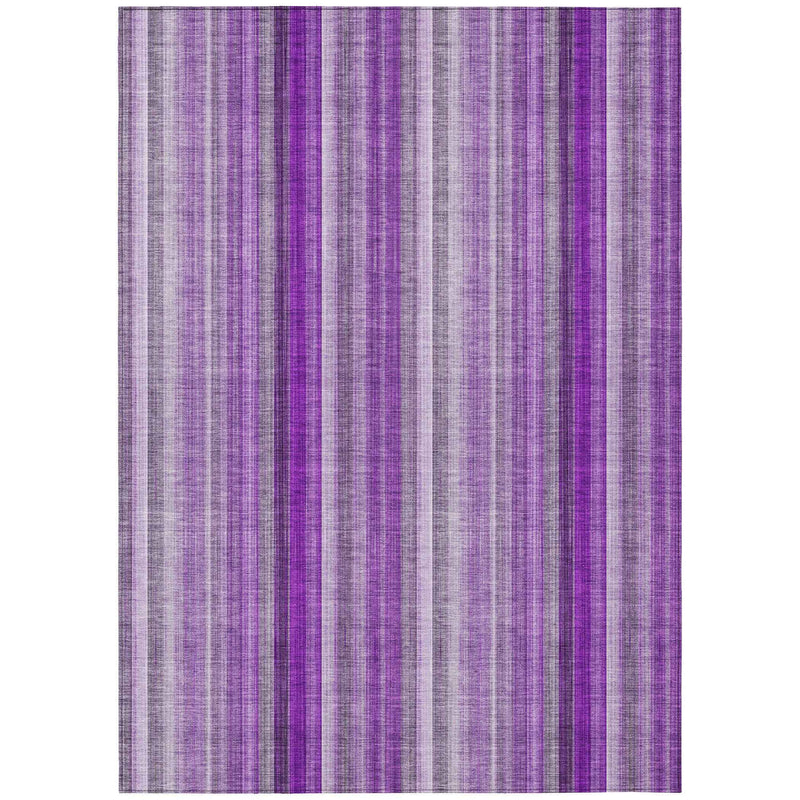 10' X 14' Purple Striped Washable Indoor Outdoor Area Rug