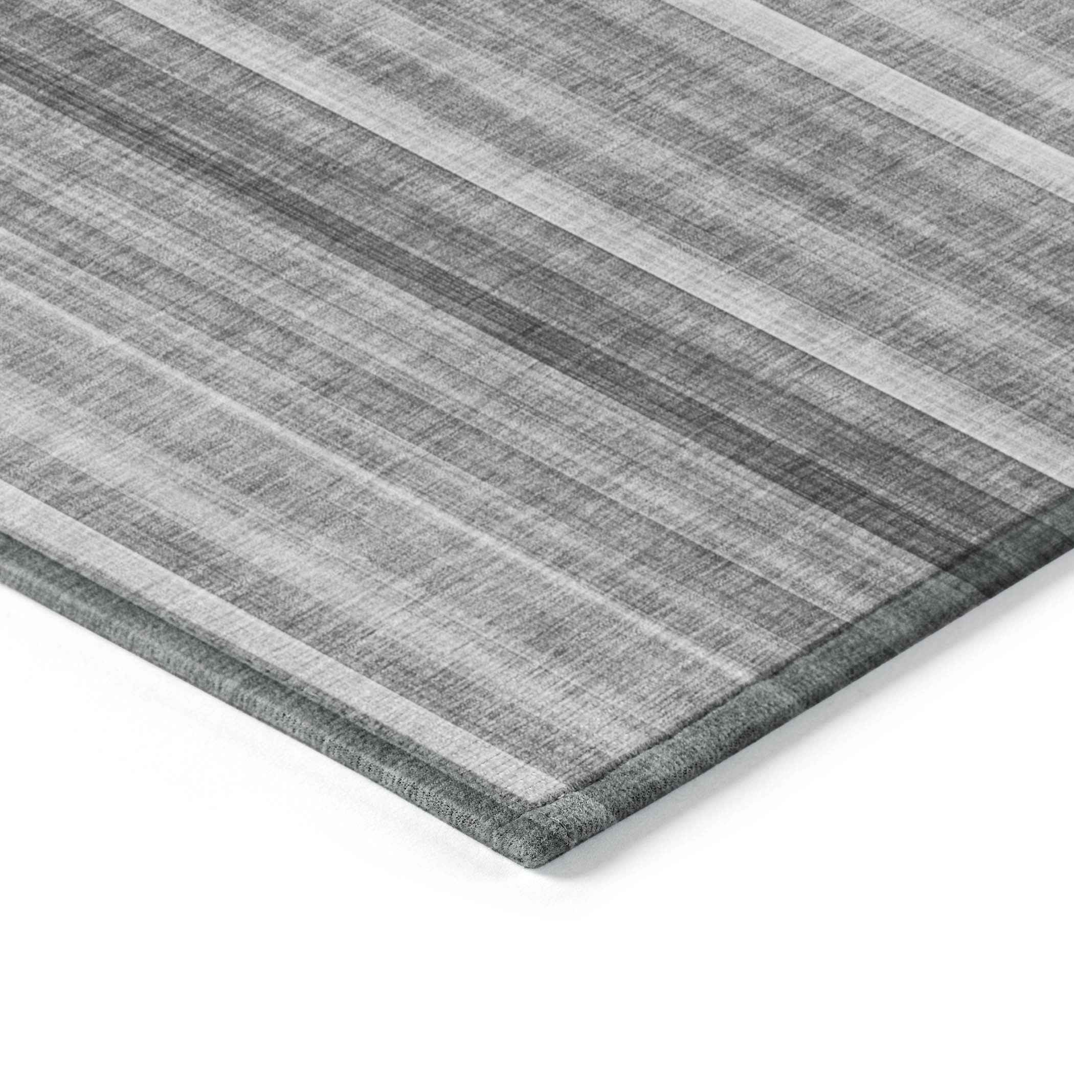 5' X 8' Gray Striped Washable Non Skid Indoor Outdoor Area Rug