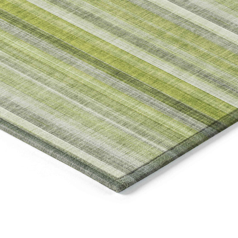 8' X 10' Green Striped Washable Non Skid Indoor Outdoor Area Rug