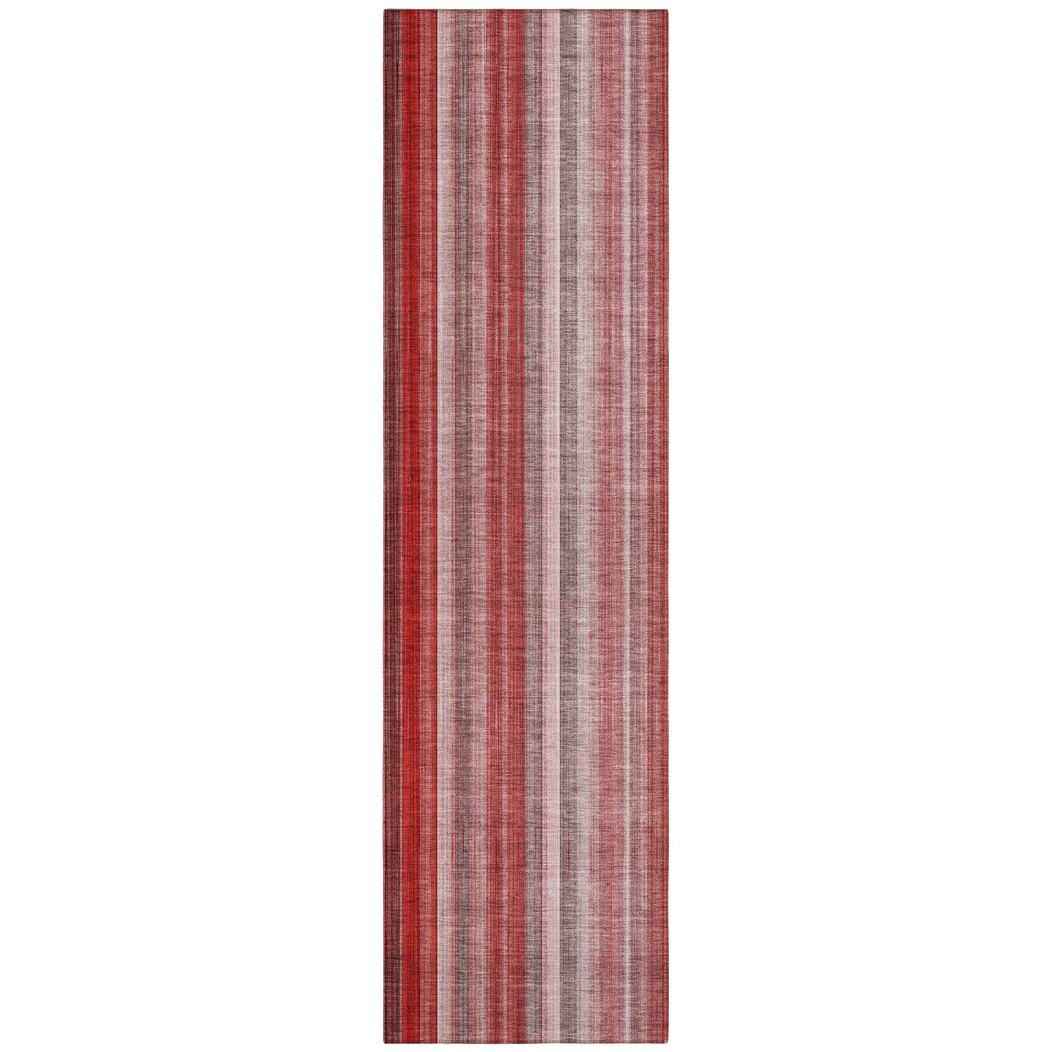 8' Runner Gray Pink and Red Striped Washable Non Skid Indoor Outdoor Runner Rug