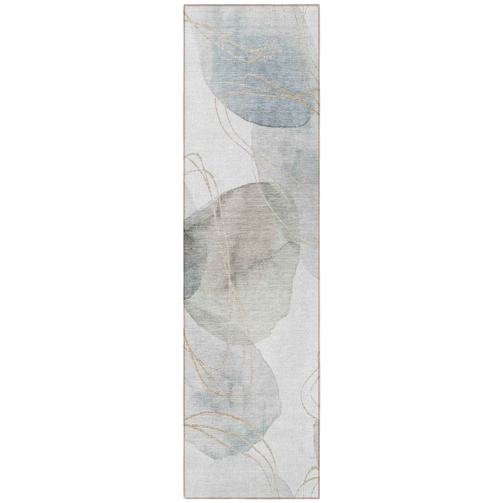 8' Ivory Blue And Gray Abstract Washable Indoor Outdoor Runner Rug