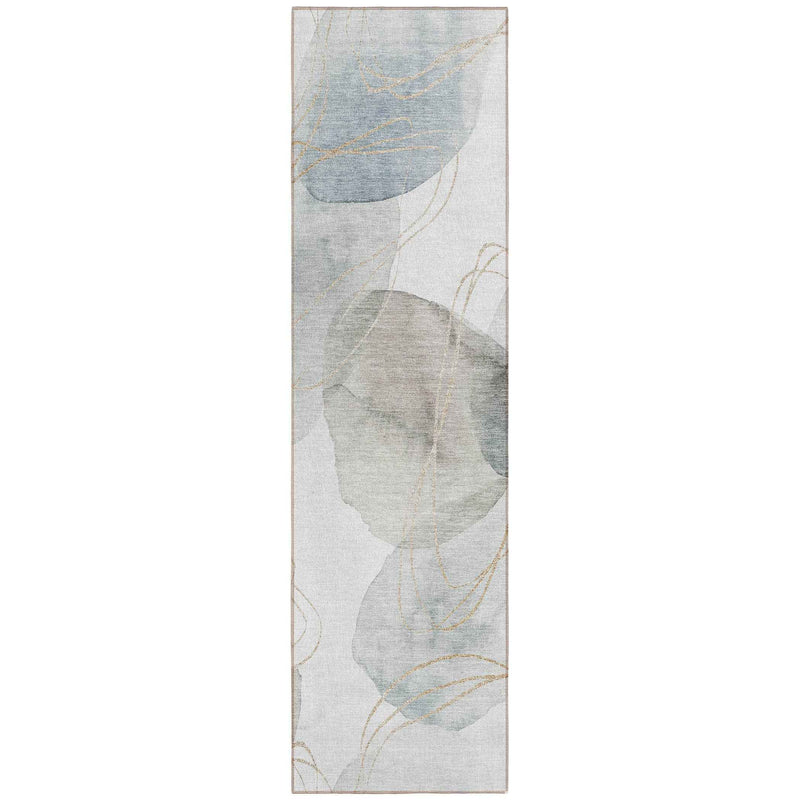 8' Ivory Blue And Gray Abstract Washable Indoor Outdoor Runner Rug