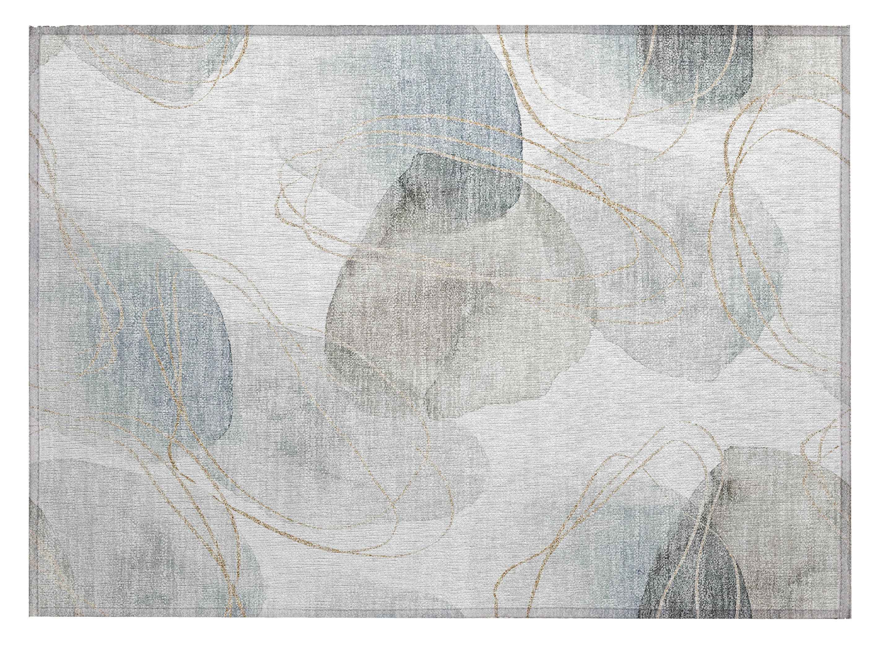 2' X 3' Ivory Blue and Gray Abstract Washable Non Skid Indoor Outdoor Area Rug