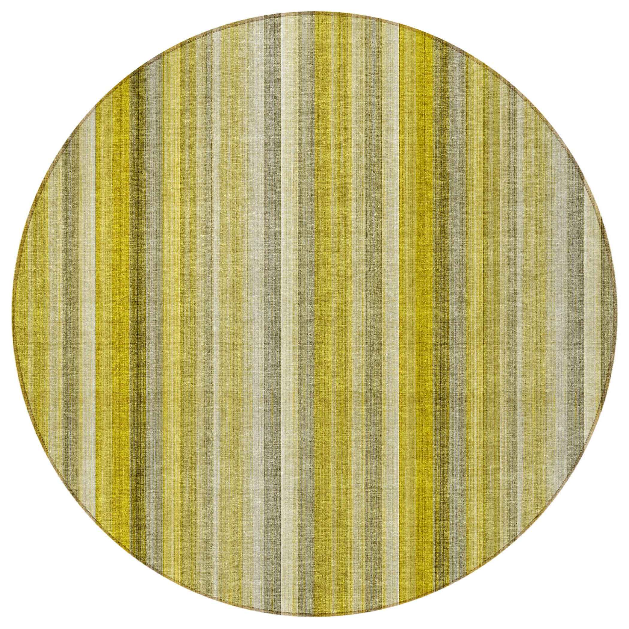8' Round Gold Round Striped Washable Non Skid Indoor Outdoor Area Rug