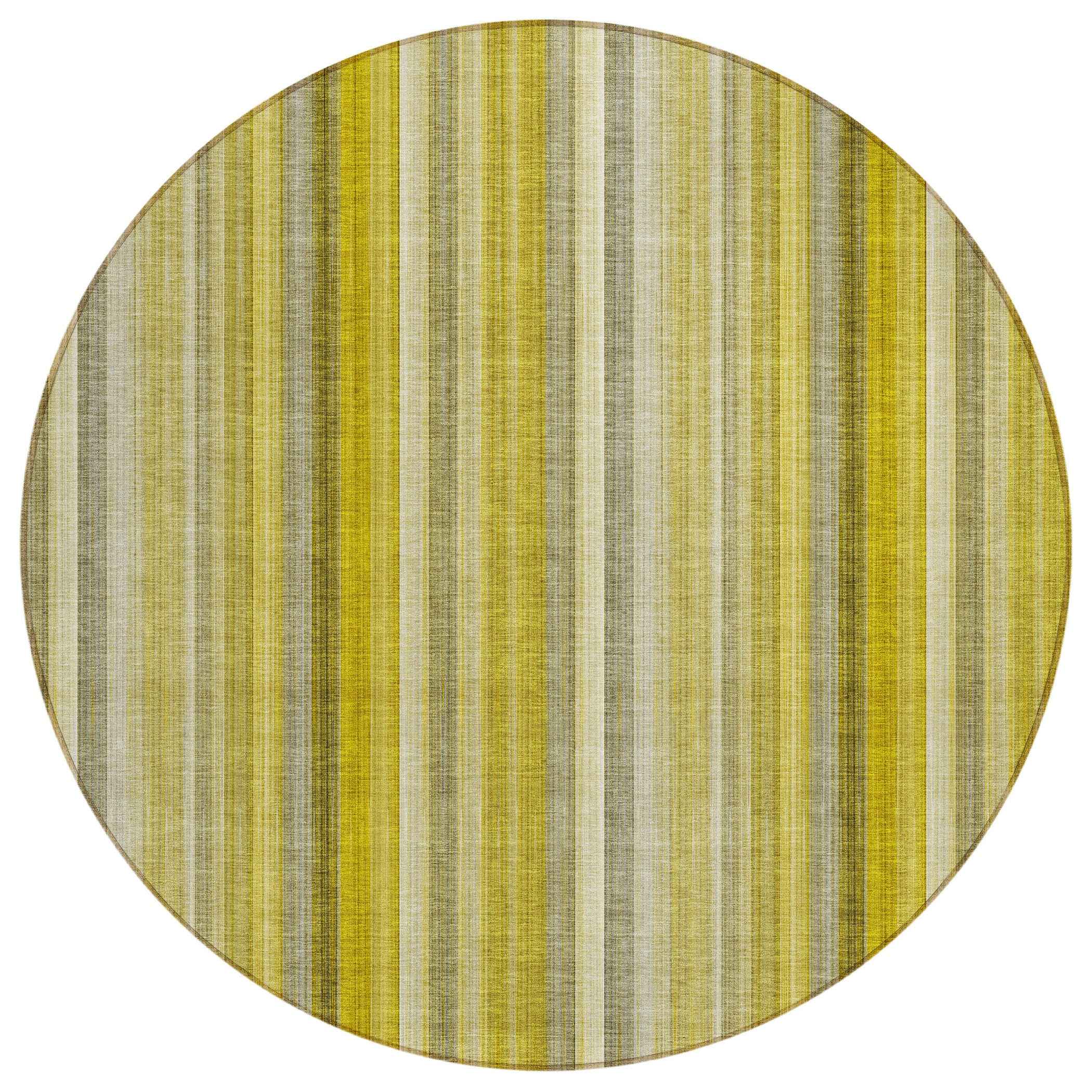 8' Round Gold Round Striped Washable Non Skid Indoor Outdoor Area Rug