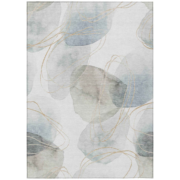 5' X 8' Ivory Blue And Gray Abstract Washable Indoor Outdoor Area Rug