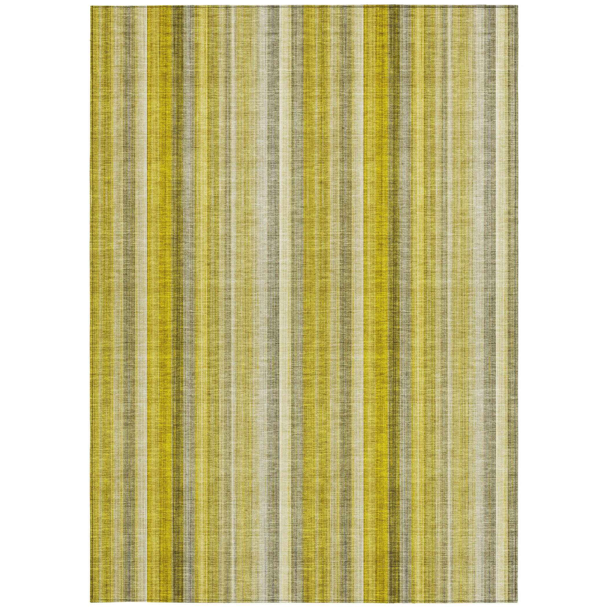 10' X 14' Gold Striped Washable Non Skid Indoor Outdoor Area Rug