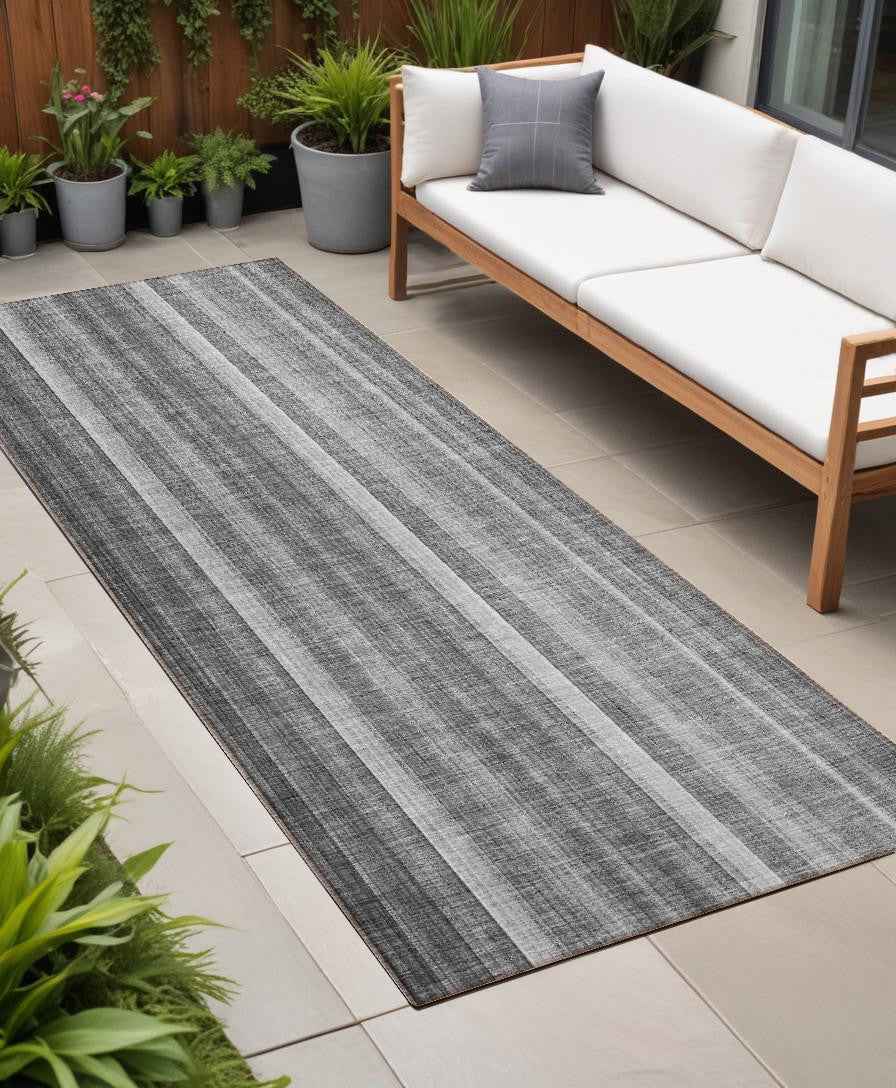 8' Runner Gray Striped Washable Non Skid Indoor Outdoor Runner Rug
