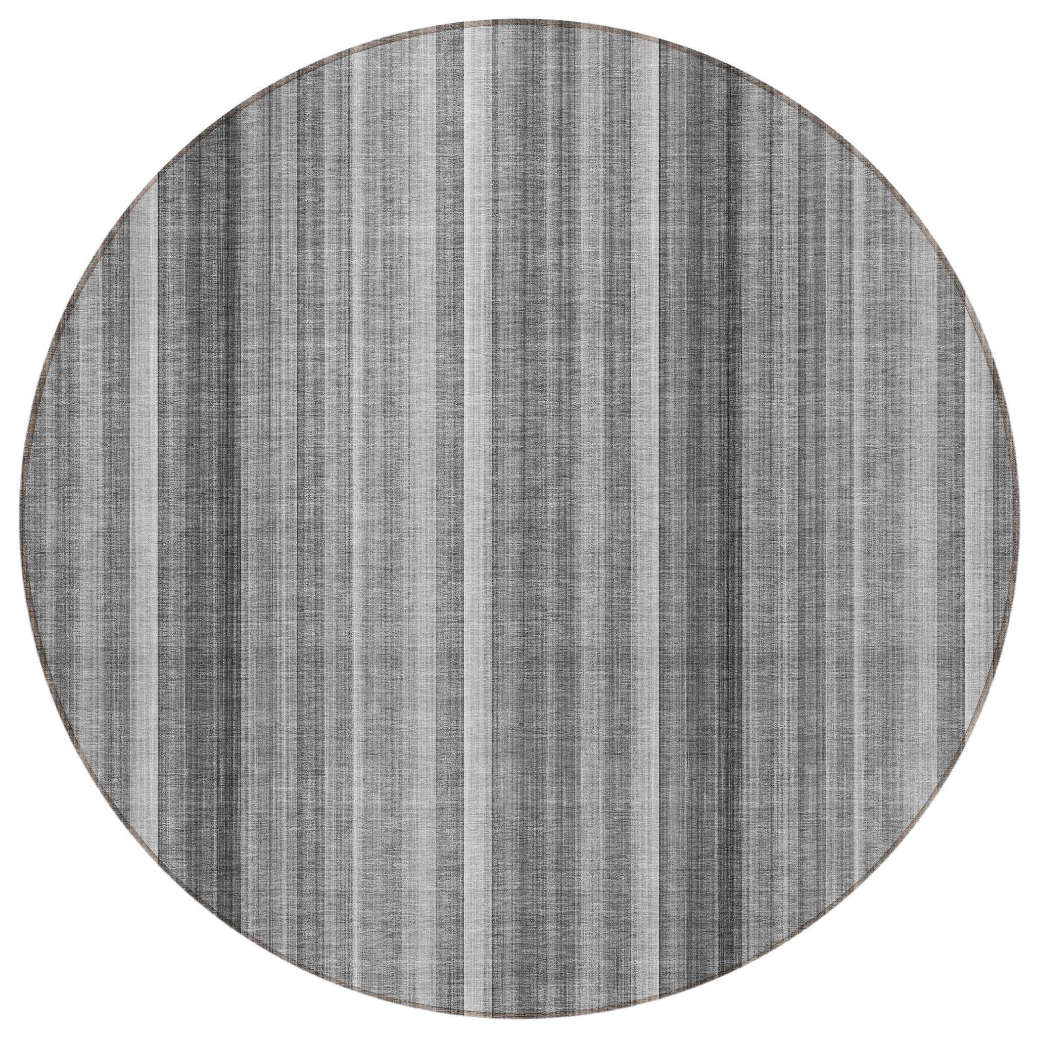 8' Round Gray Round Striped Washable Non Skid Indoor Outdoor Area Rug