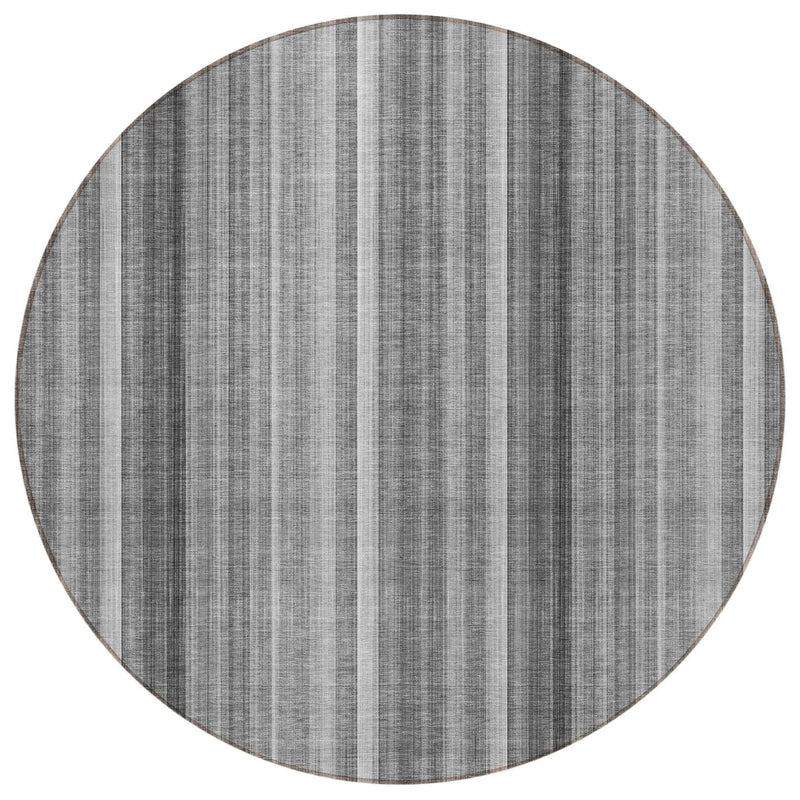 8' Round Gray Round Striped Washable Non Skid Indoor Outdoor Area Rug