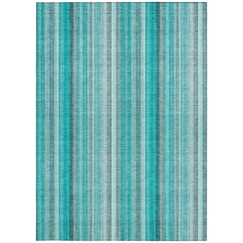 8' X 10' Teal and Gray Striped Washable Non Skid Indoor Outdoor Area Rug