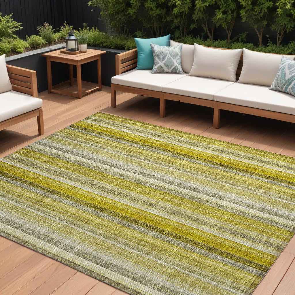 8' X 10' Gold Striped Washable Non Skid Indoor Outdoor Area Rug