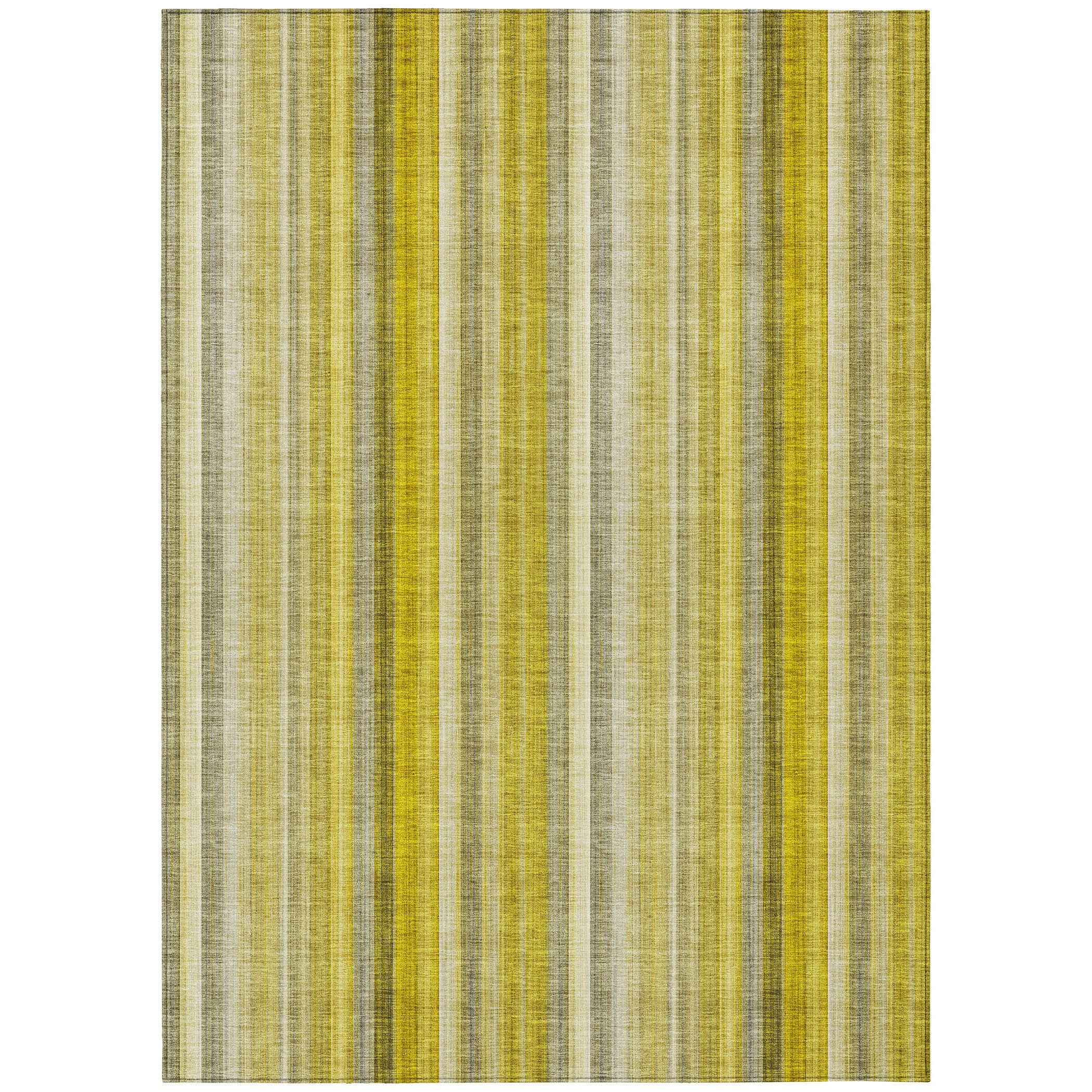 8' X 10' Gold Striped Washable Non Skid Indoor Outdoor Area Rug