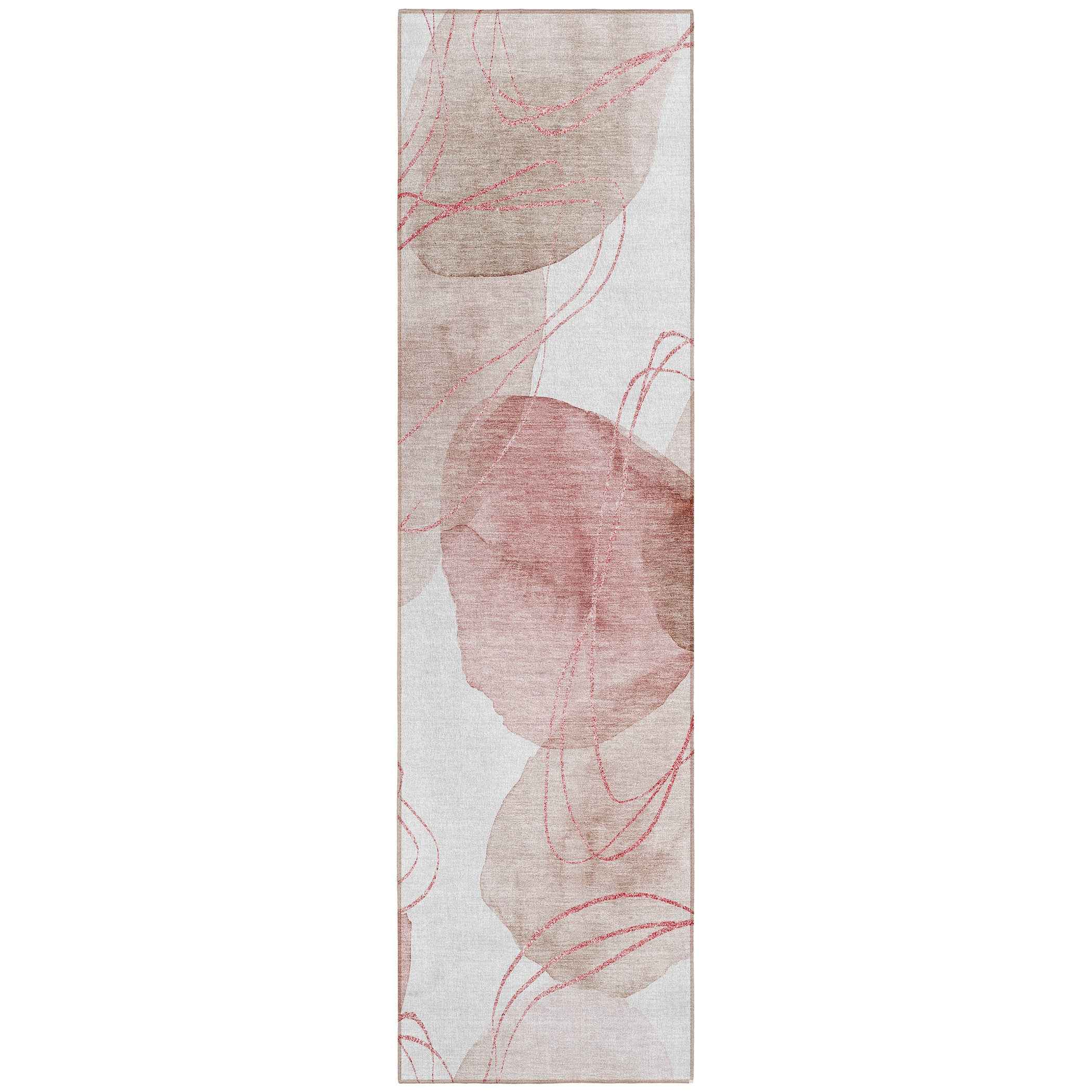 8' Runner Merlot and Ivory Abstract Washable Non Skid Indoor Outdoor Runner Rug