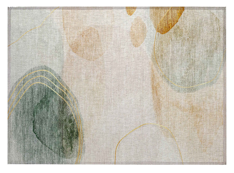 2' X 3' Beige and Green Abstract Washable Non Skid Indoor Outdoor Area Rug
